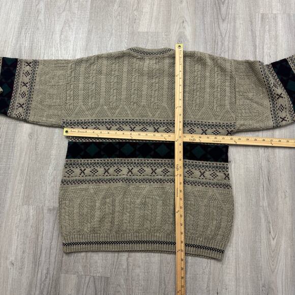 Vintage Jantzen Sweater Men's Large Tan Crewneck Geometric Fair Isle 90s Cabin - Picture 6 of 6